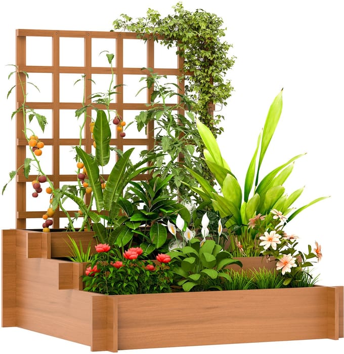 Outsunny Multifunctionele tuinbak-Dennenhout-95L x 95B x 110H cm-Bruin