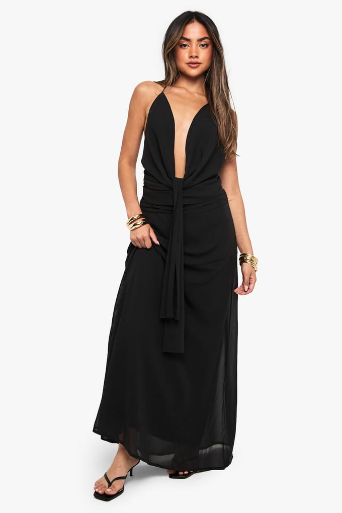 boohoo Dames Chiffon maxi-rok met plaszoom | Black | Maat: 6
