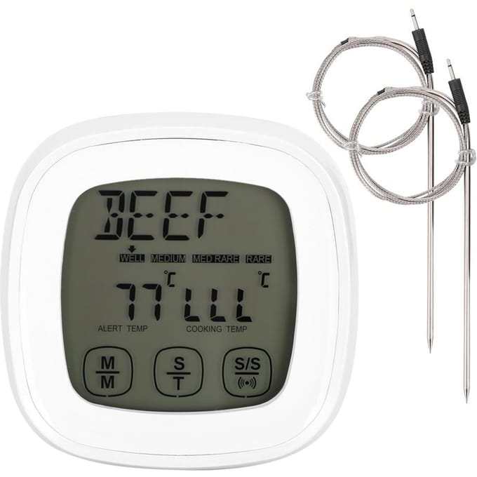 Digitale Barbecue Thermometer met Touchscreen en Timerfunctie Keuken Kookaccessoire black