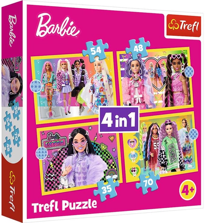 Trefl Barbie Mattel 4-in-1 Puzzel - 207 stukjes - Vanaf 4 jaar