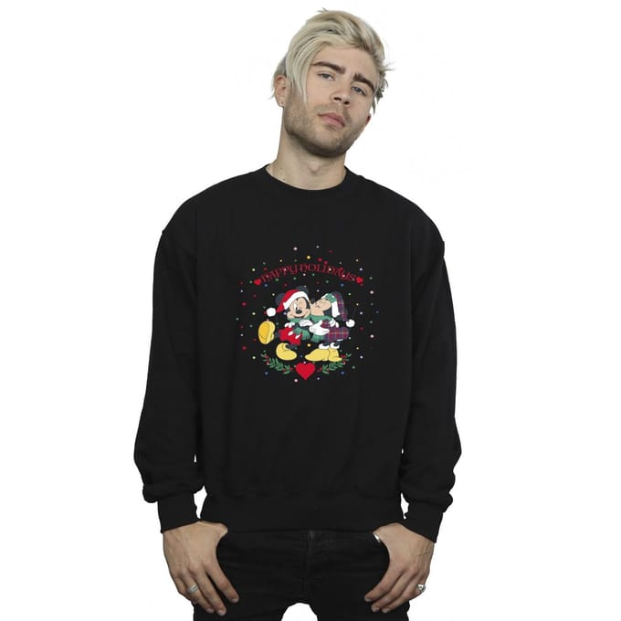 Disney Heren Mickey Mouse Mickey Minnie Kerstmis Sweatshirt (Zwart)