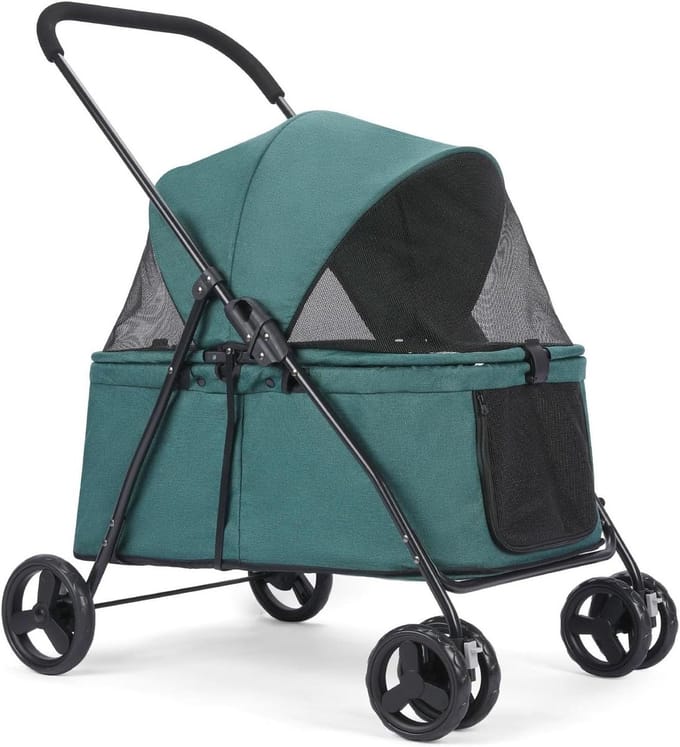 Hondenbuggy - Hondenkar - Comfortabel Reizen - Dubbele Deur - 100 pond capaciteit - Donkergroen