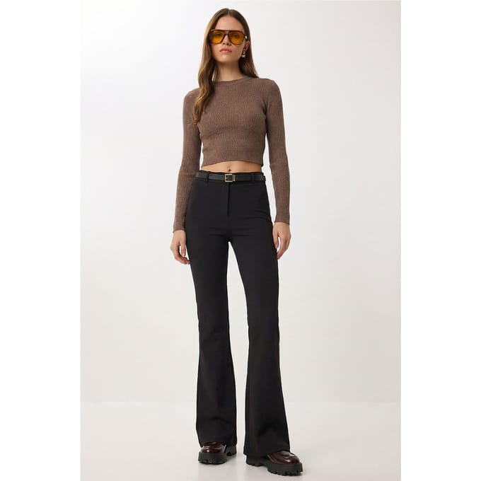 Hoge Taille Flared Leg Broek met Ceintuur