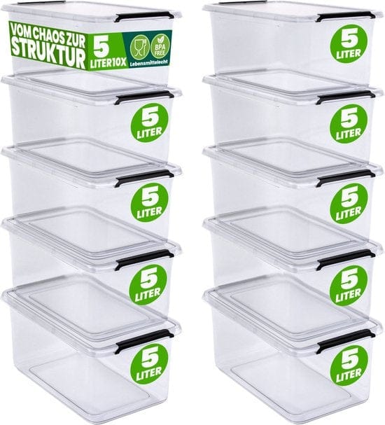 DEUBA Opbergbox Set van 10 - 5l BPA Vrij Stapelbaar - 29,5x20x12cm