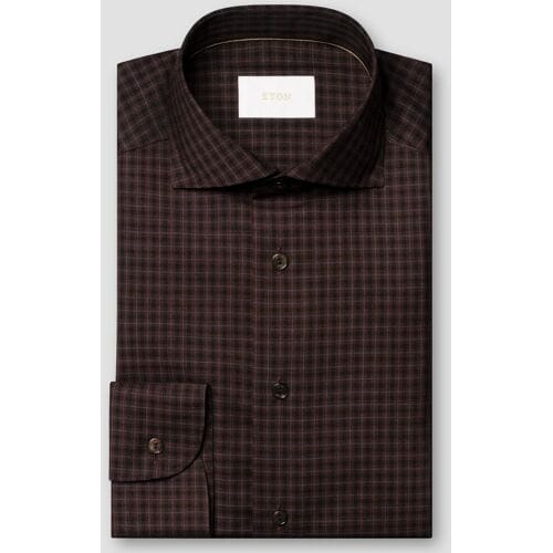 Eton Overhemd Fine Multi Check Super 120s Merino Wool Natural Stretch Donker Rood / male