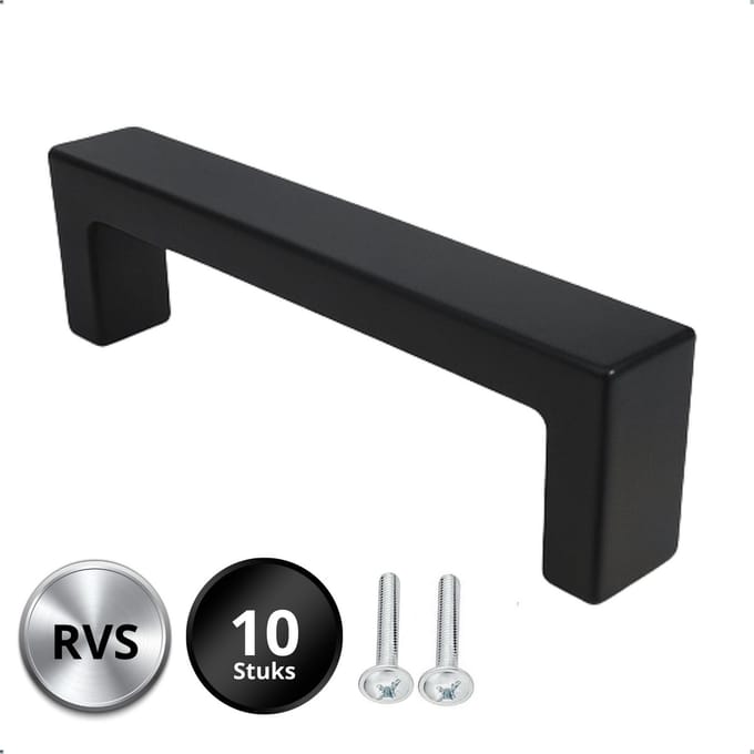 10X Handgrepen Zwart RVS - Boormaat 128mm - Kastgrepen