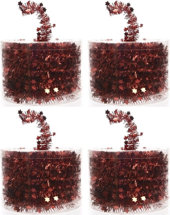Decoris Kerstslinger - 4x - rood - folieslinger - 700 cm - Kerstversiering en decoratie