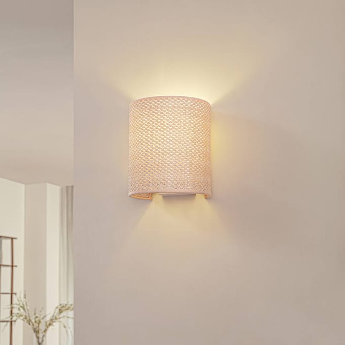 Lindby - Wandlamp - 1licht - PVC, textiel, kunststof - H: 20 cm - E27 - beige