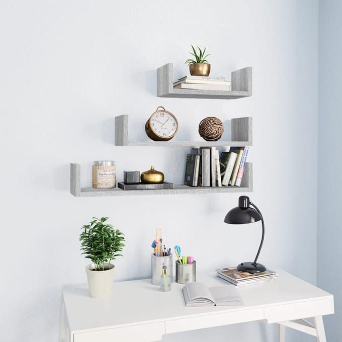vidaXL - Wandschappen - 3 - st - bewerkt - hout - grijs - sonoma - eikenkleurig