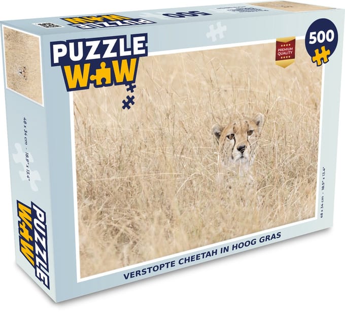 Puzzel Verstopte cheetah in hoog gras - Legpuzzel - Puzzel 500 stukjes