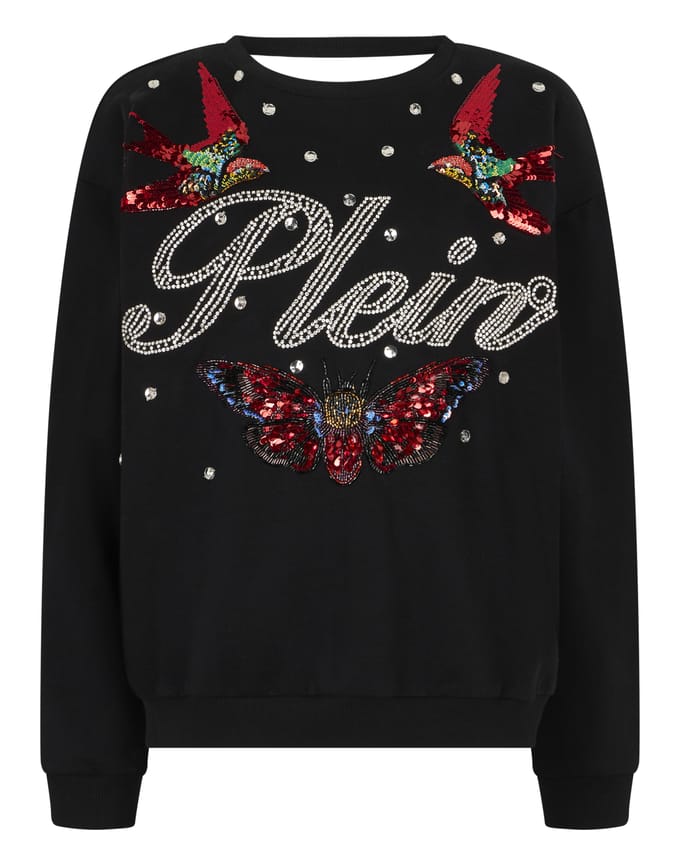 Open Back Sweatshirt Tattoo Strass