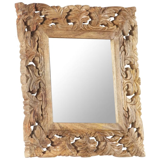 vidaXL - Spiegel - handgesneden - 50x50 - cm - massief - mangohout - bruin