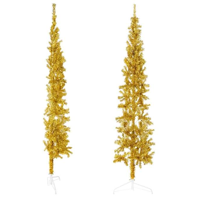 vidaXL - Kunstkerstboom - half - met - standaard - smal - 210 - cm - goudkleurig