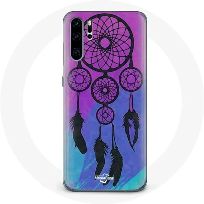 Coque pour Huawei P30 Attrape Rêve Noir Fond Bleu et Violet