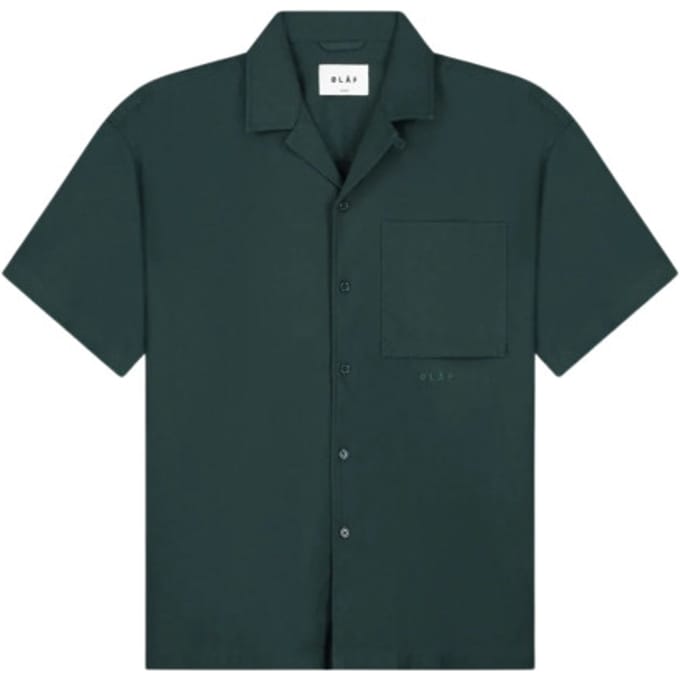 ØlÅf Linen Camp Shirt Ss Korte Mouw Overhemden Donkergroen M200301