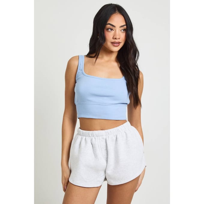 boohoo Dames Henley Knoop Middelhoge Sweat Shorts | Asgrijs | Maat: Medium