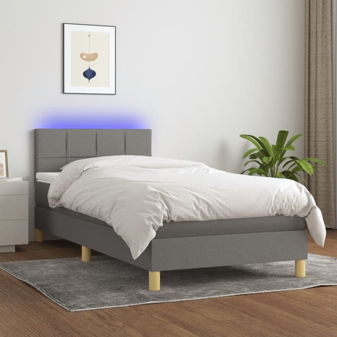 vidaXL - Boxspring - met - matras - en - LED - stof - donkergrijs - 100x200 - cm