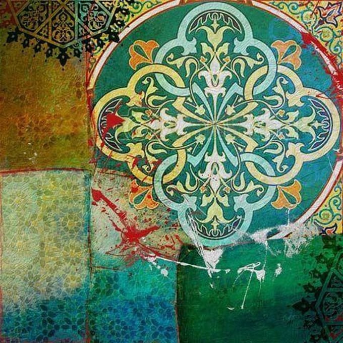 Safaary - Oosterse Schilderij Mandala Groen Blauw
