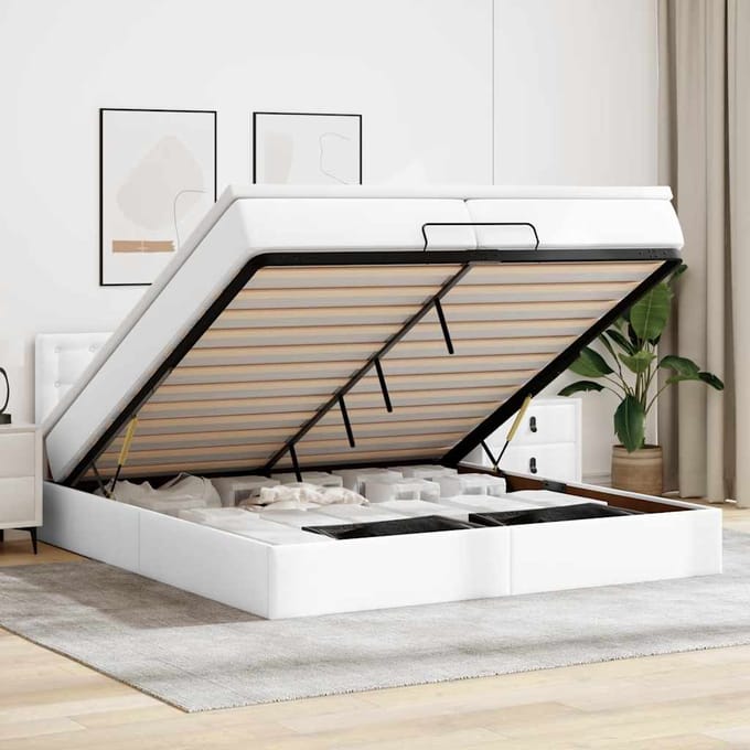 vidaXL - Ottoman - bed - met - matrassen - 200x200cm - kunstleer - wit