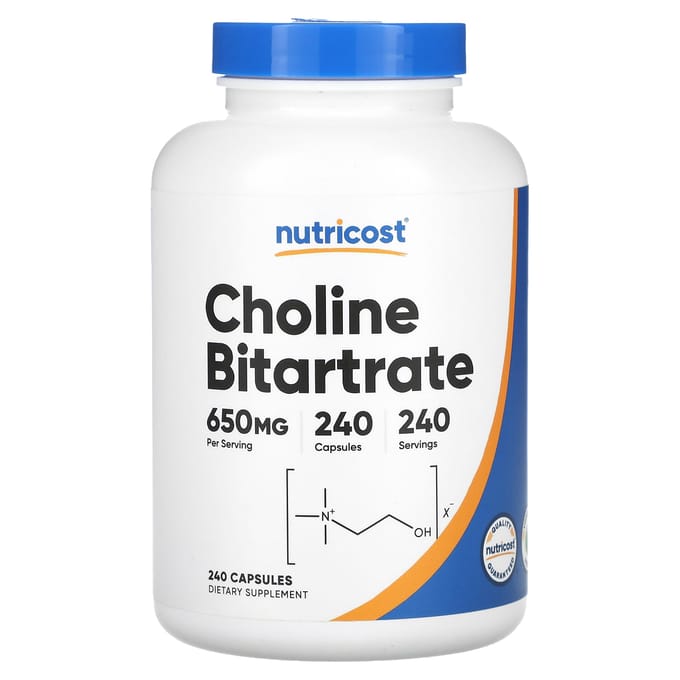 Nutricost, cholinetartraat, 650 mg, 240 capsules