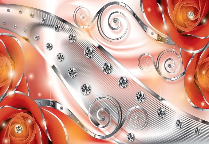 Fotobehang Orange Floral Diamond Abstract Modern | PANORAMIC - 250cm x 104cm | 130g/m2 Vlies