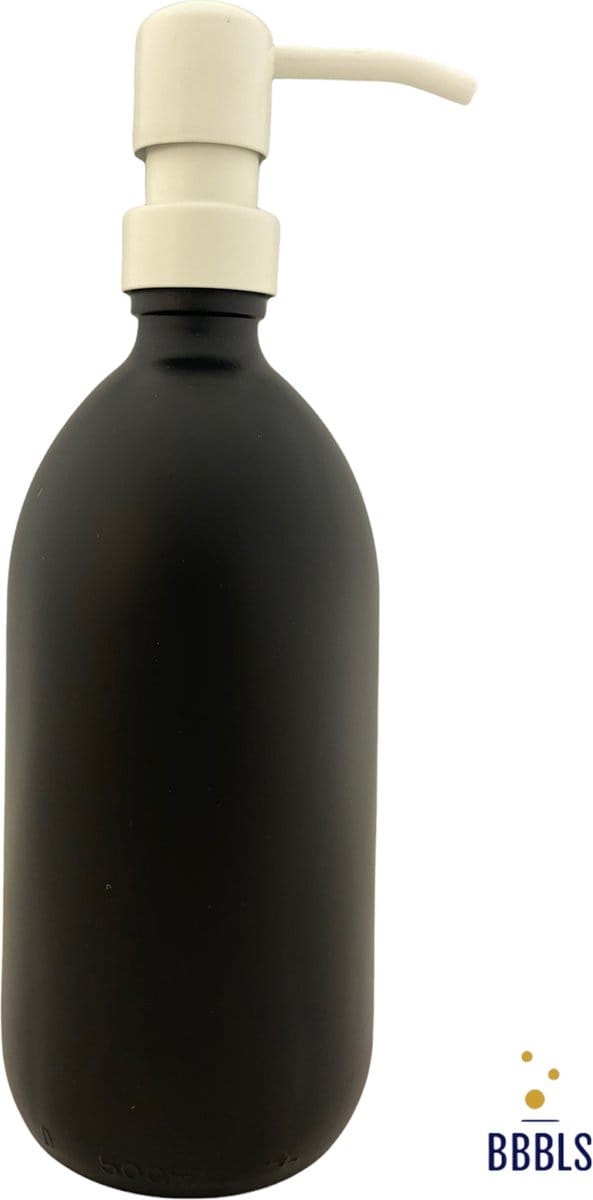 BBBLS® Design Dispenser "Blanco" | Zwart Glas | 500ml | RVS / Metaal Pomp Wit | Zeeppomp | Zeepdispenser | Zeephouder