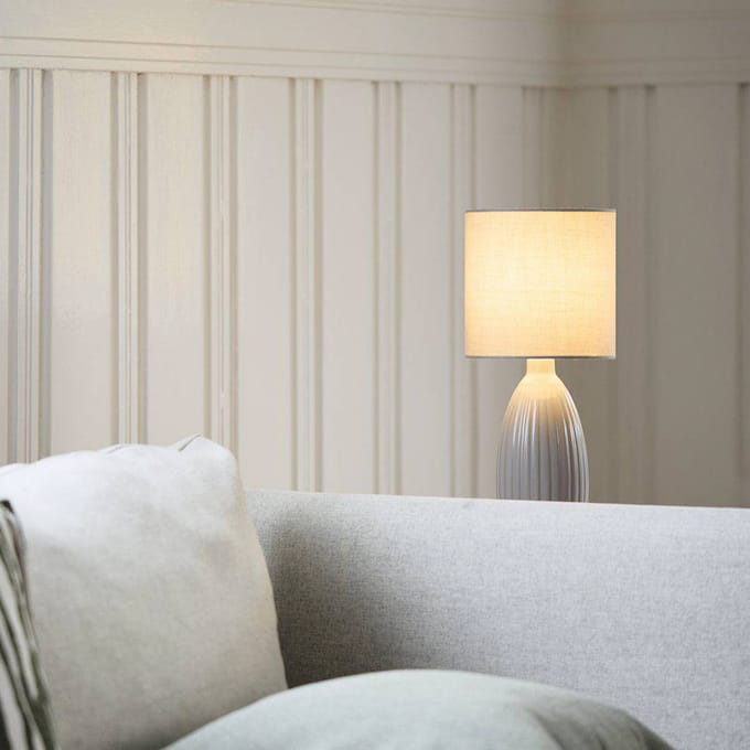 PR Home Uno tafellamp, lichtgrijs, hoogte 47 cm, textiel/keramiek