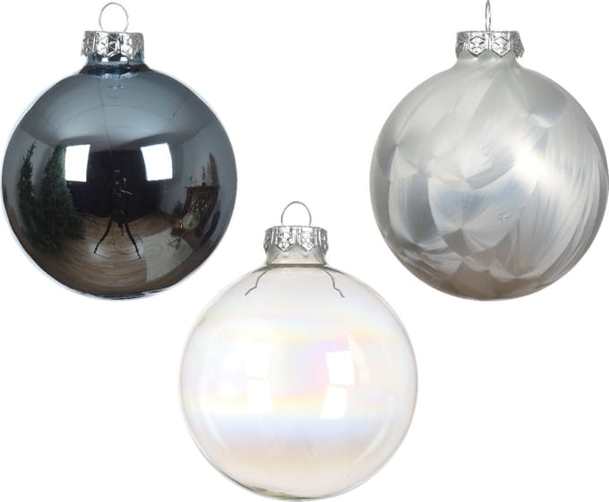 Decoris - 49 x kerstballen mix in glas D6cm Blauw/wit/zilver