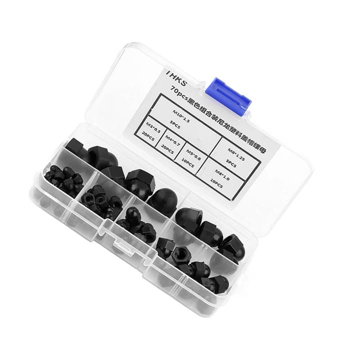 70 stuks M3 M4 M5 M6 M8 M10 Nylon Zeskant Moer Kit Koepelkop Dop Zeskant Moeren