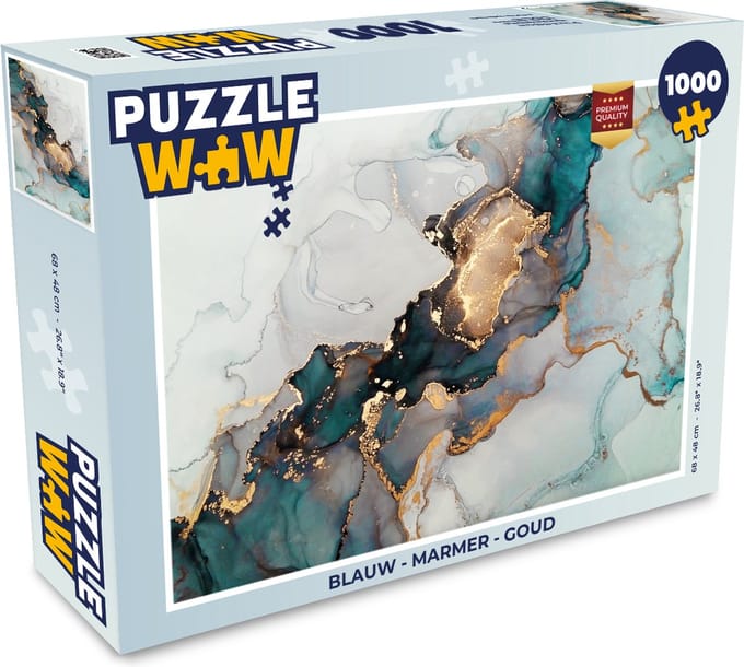 Puzzel Marmer print - Goud - Blauw - Legpuzzel - Puzzel 1000 stukjes volwassenen