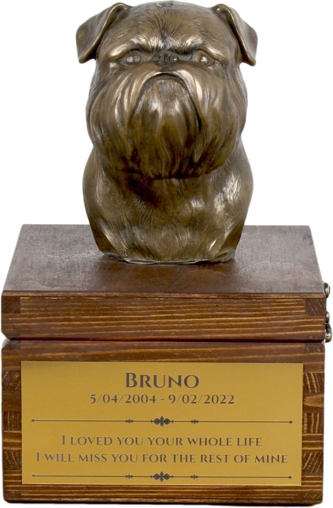 Urn voor hondenas met beeldje van Griffon Bruxellois - gepersonaliseerd