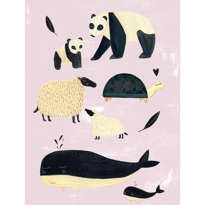 Petit Monkey poster B&W animals pink 50 x 70 cm