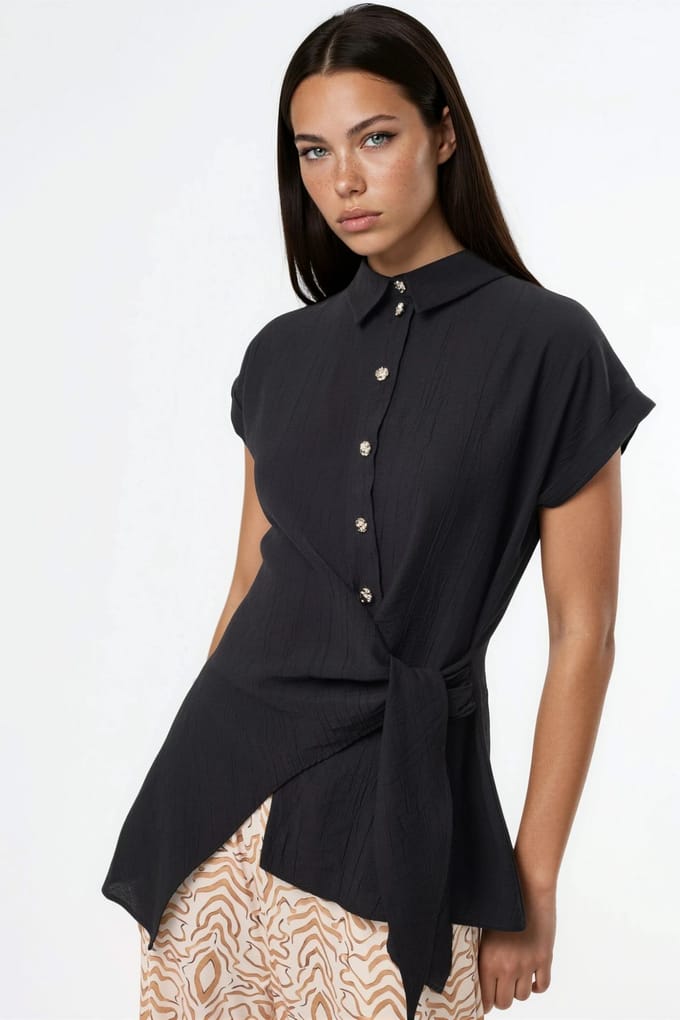 Textured Woven Blouse met Strik Detail