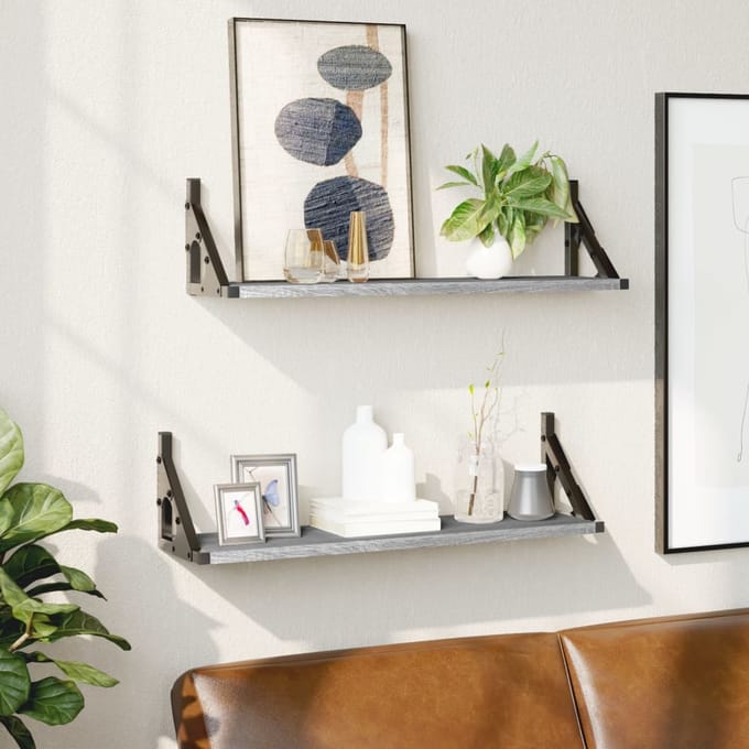vidaXL - Wandschappen - 2 - st - 60x15x15,5 - cm - grijs - sonoma - eikenkleurig