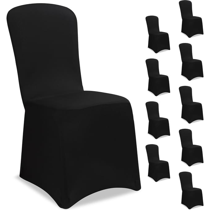 DETEX Set 10 Stoelhoezen - Eetkamerstoelen Universeel Stretch - Zwart