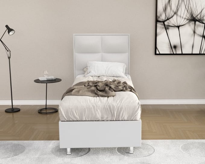 1persoons Boxspring met opbergruimte – Compleet 1persoons Boxspring 90x200 inclusief Pocketvering matras wit