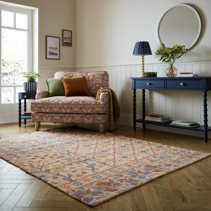 Flycarpets Laagpolig Jute Patchwork Vloerkleed - Taylor - Blauw 200x290 cm