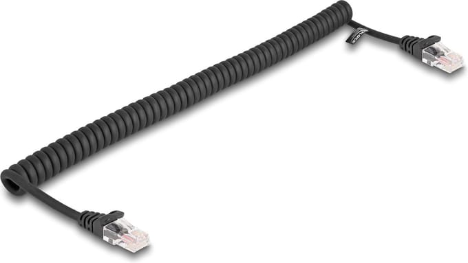 Delock RJ45 Coiled Cable male to male Cat.5e 1 m black