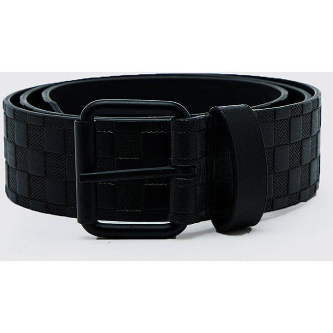 Kunstleren riem met reliëf dambordpatroon | Black | Size Medium