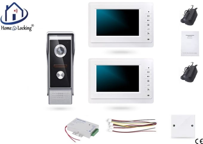 Home-Locking complete deur intercom/videofoon met 2 binnen panelen en elektro box 12VDC voor aansluiting elektrisch slot.DBF-DT-2214-1E-2