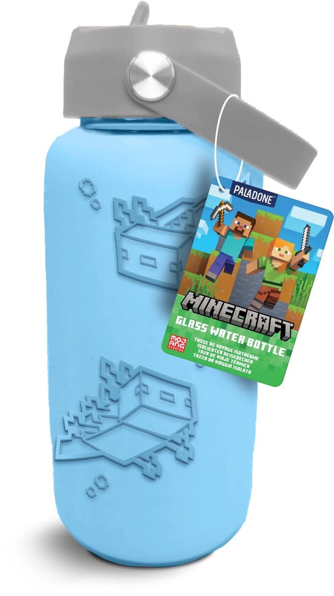 Minecraft Waterfles Glas 800 ml – Axolotl Design met Siliconen Hoes
