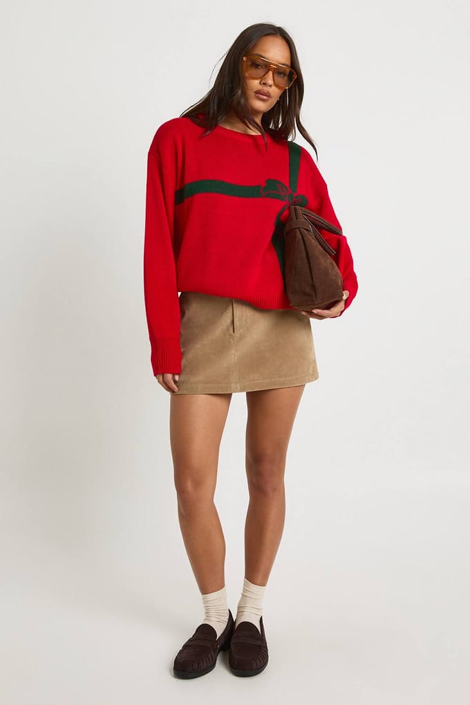 boohoo Dames Present Bow Kersttrui | Rood | Maat: Small