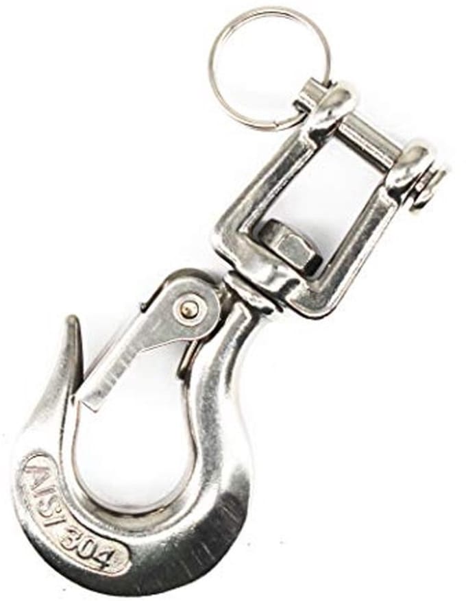 304 Stainless Steel Swivel Eye Lifting Hook American Type Safety Hook Rigging Accessory With Latch, 650kg, 1