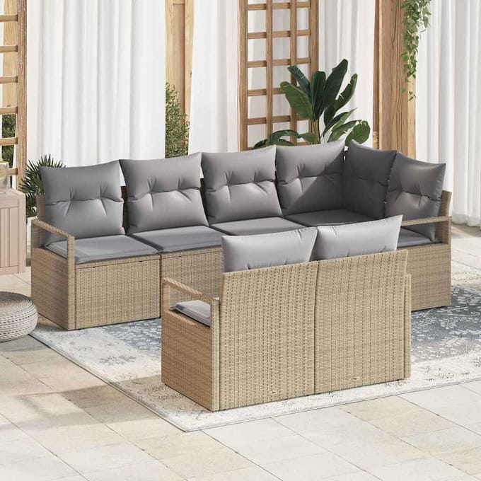 vidaXL Bankstel 7 st Beige poly rattan
