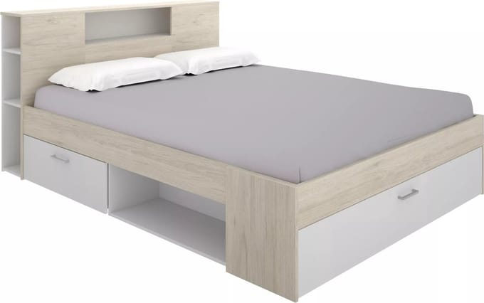 Vente-unique Bedframe hout natuurlijk licht, wit 180 x 200 cm (Super King Size Bed)