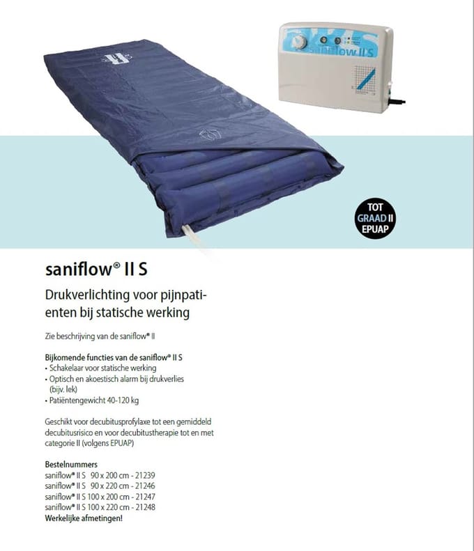 saniflow® II S Drukverlichting voor pijnpatiënten bij statische werking