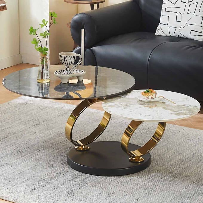 Milton & Oldbrook Salontafel Draaibaar Liverno Marmerlook Zwart - Wit