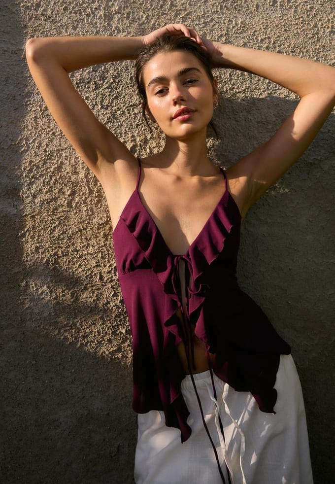 Stradivarius Top met ruches en bandjes  Purper XL