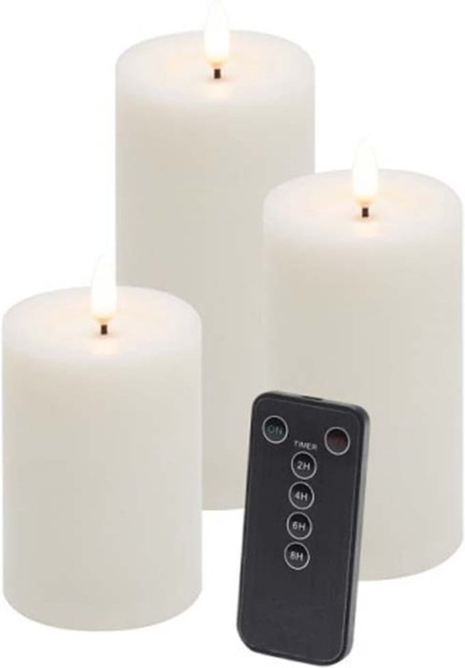 Led Kaarsen - 3-Pack Set - Off White - incl. afstandsbediening -Ingebouwde timer - eledea 3D LED-vlam - set van 3 Stuks