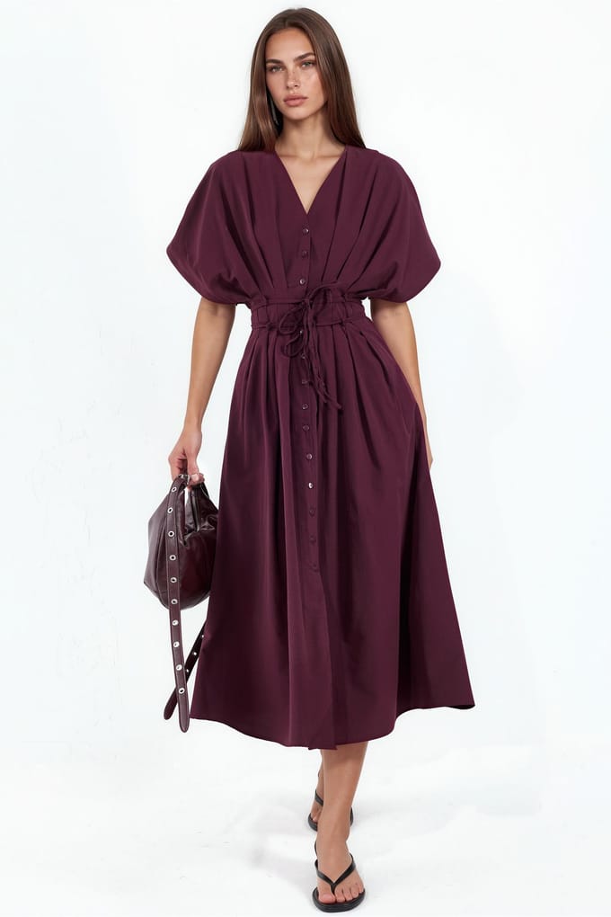 Casual V-hals Midi Shirtjurk